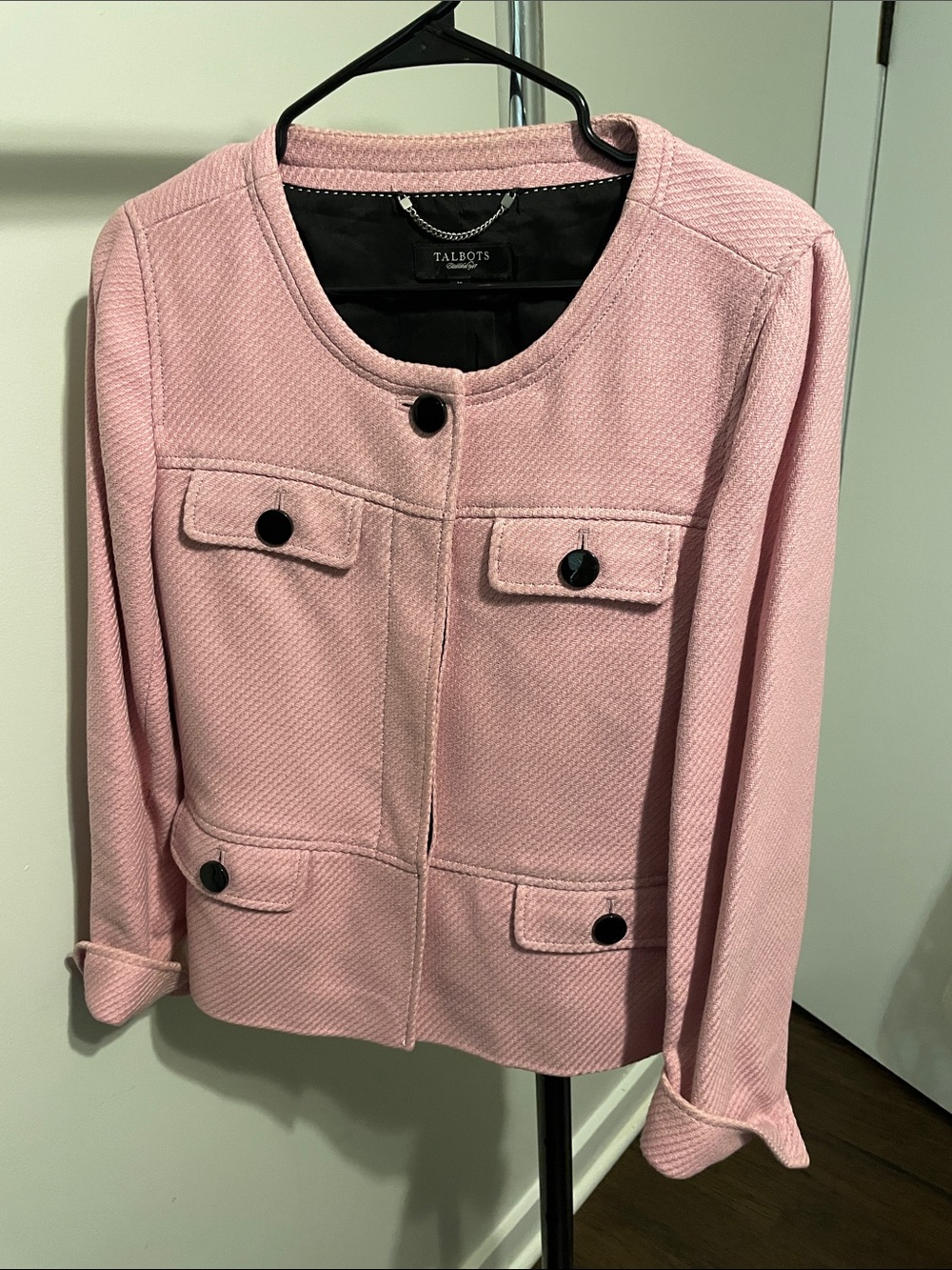 Talbots Soft Pink Textured Collarless Jacket